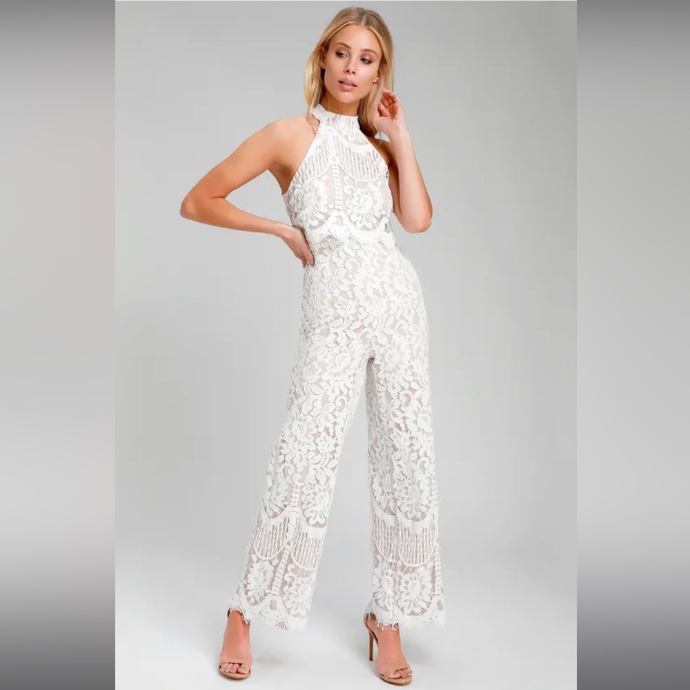 Lulus Britney White Lace Halter Jumpsuit